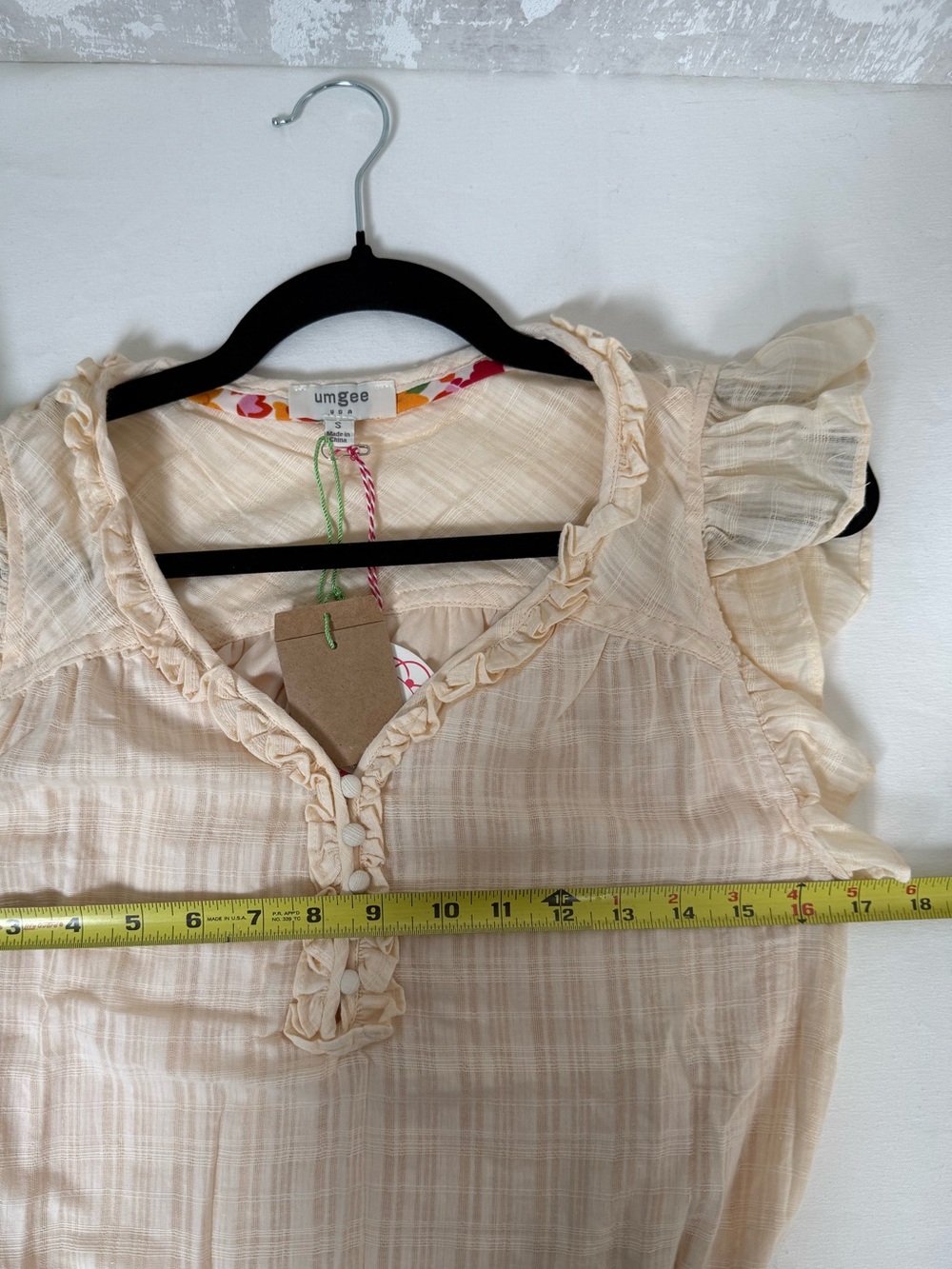 Umgee Cream Textured Ruffle Dress Tie Waist Tiered Mini Cotton Lined NWT - Picture 7 of 8